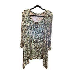 Croft & Barrow Womens Size L Blue White Floral 3/4 Sleeve Tunic Top Scoop Neck